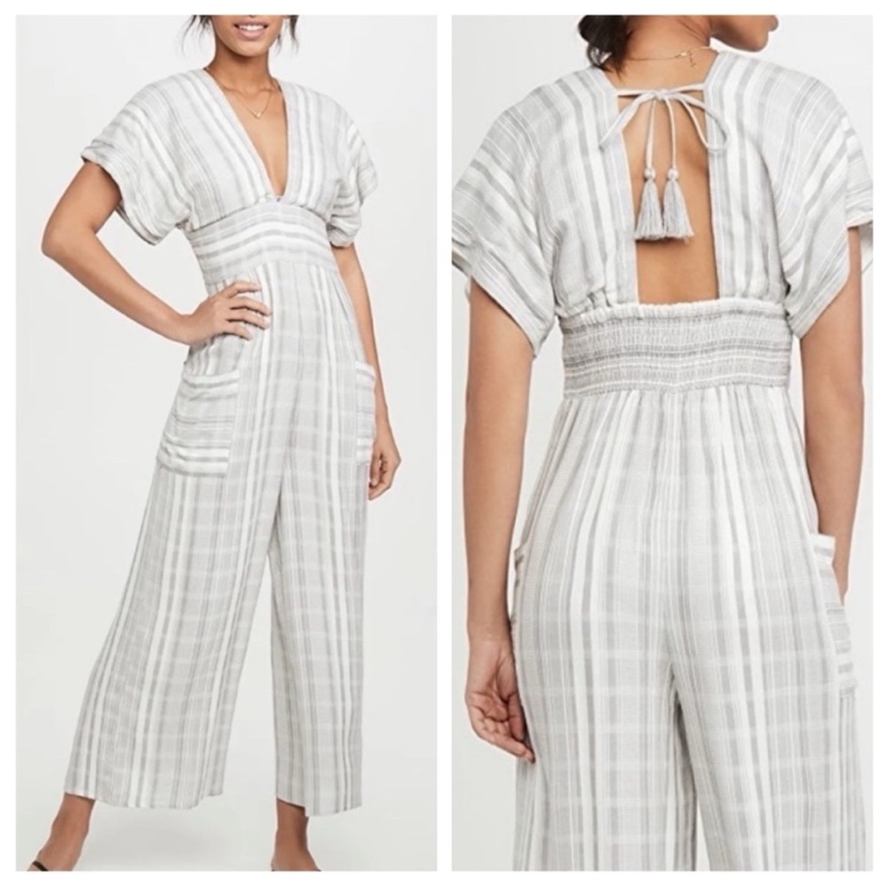 L*Space Light Gray Striped Wide Leg Jumpsuit